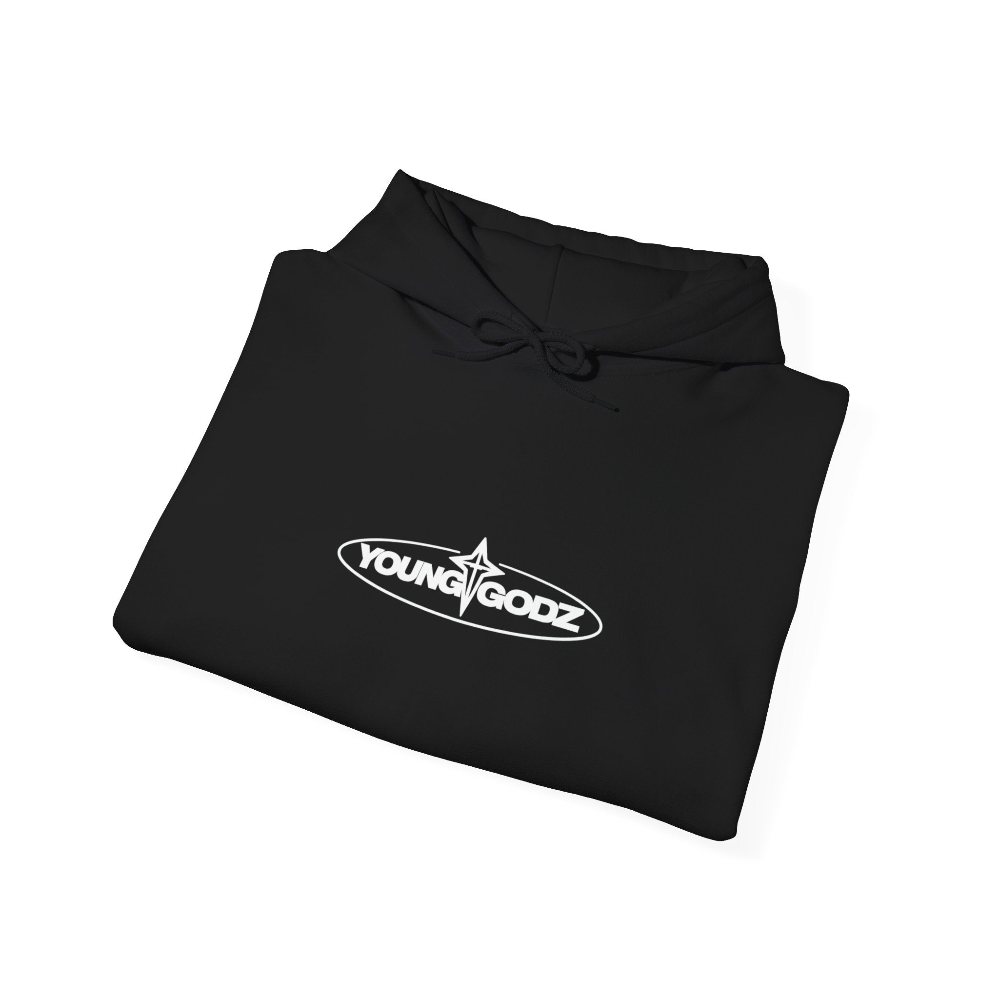 Minimal Cross Hoodie — Small Chest Wings Graphic