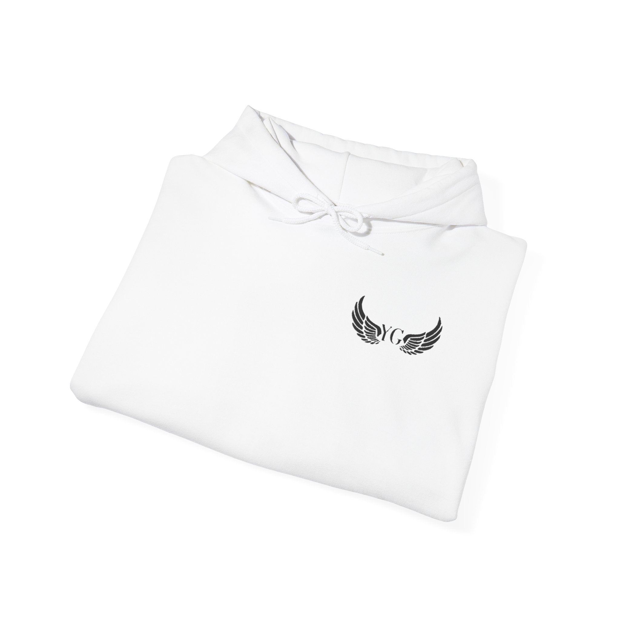 Minimal Angel Wings Hoodie — Small Chest Wings Graphic