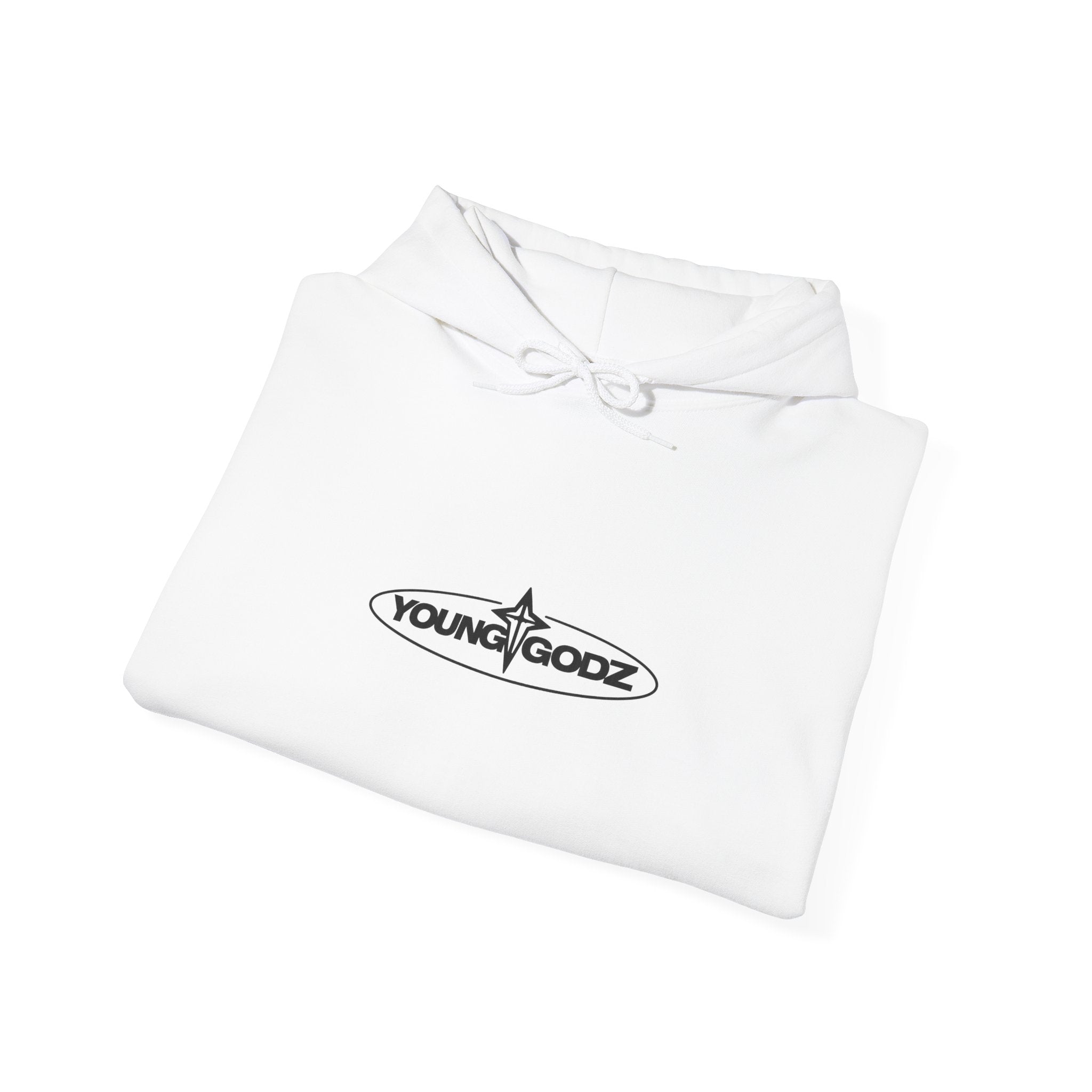 Minimal Cross Hoodie — Small Chest Wings Graphic