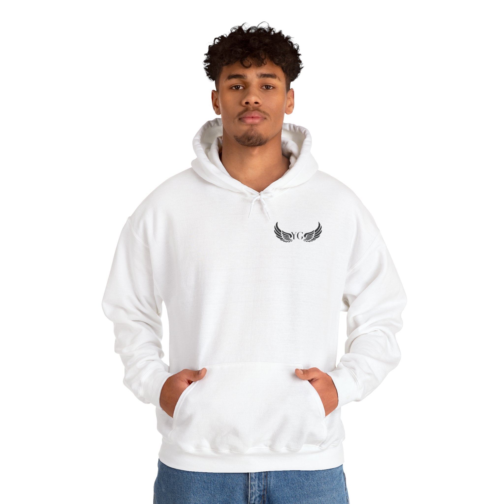 Minimal Angel Wings Hoodie — Small Chest Wings Graphic