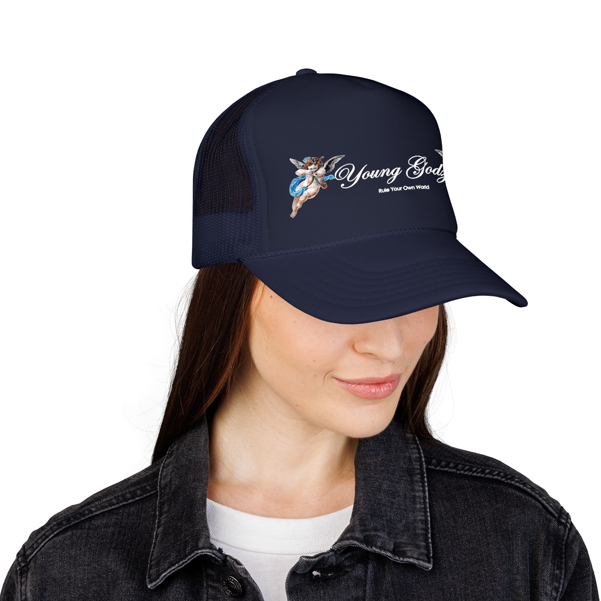 Young Gods Foam Trucker Hat — Retro Cherub Logo Cap