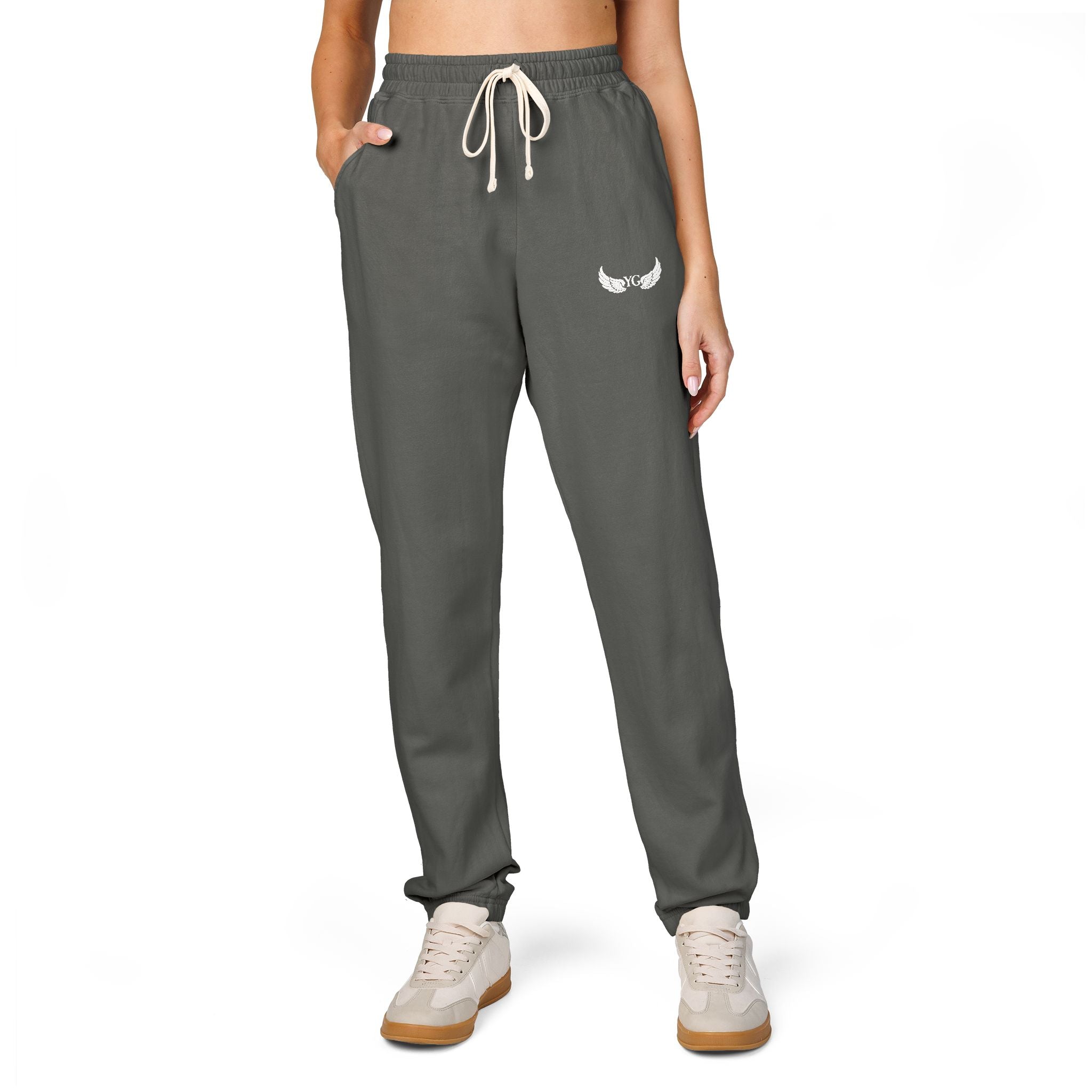 Winged Emblem Sweatpants — Minimal Angel Wings Fleece Joggers