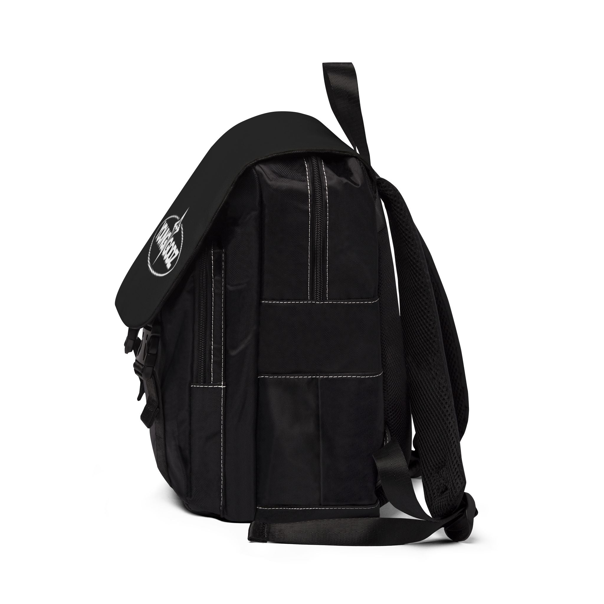 Cross Emblem Backpack – Casual Black Shoulder Backpack with Small Angel Wings Accent