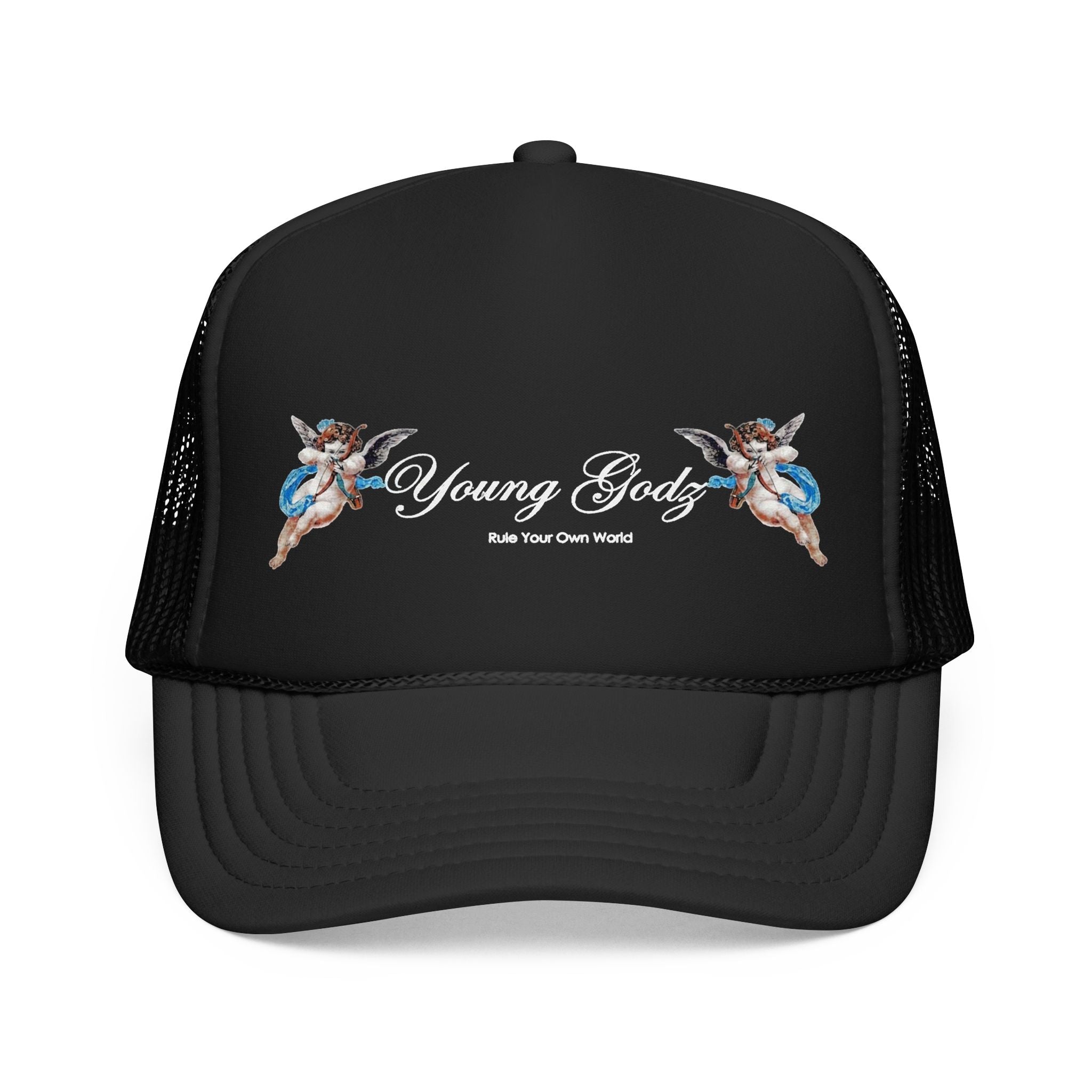 Young Gods Foam Trucker Hat — Retro Cherub Logo Cap