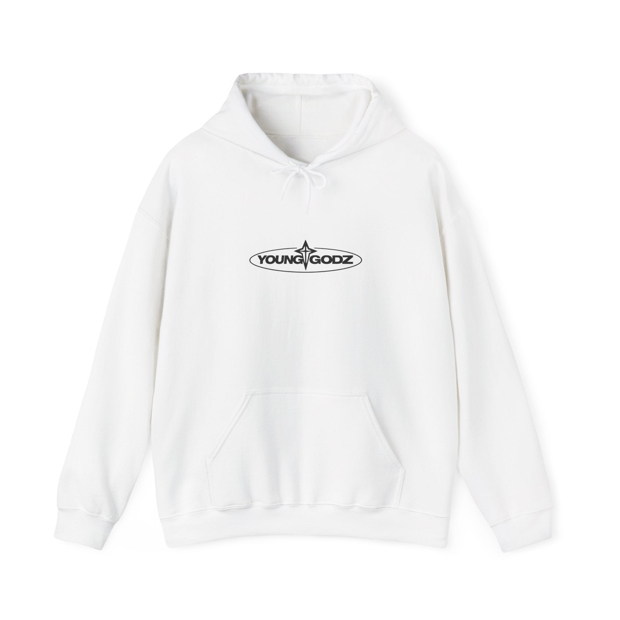 Minimal Cross Hoodie — Small Chest Wings Graphic