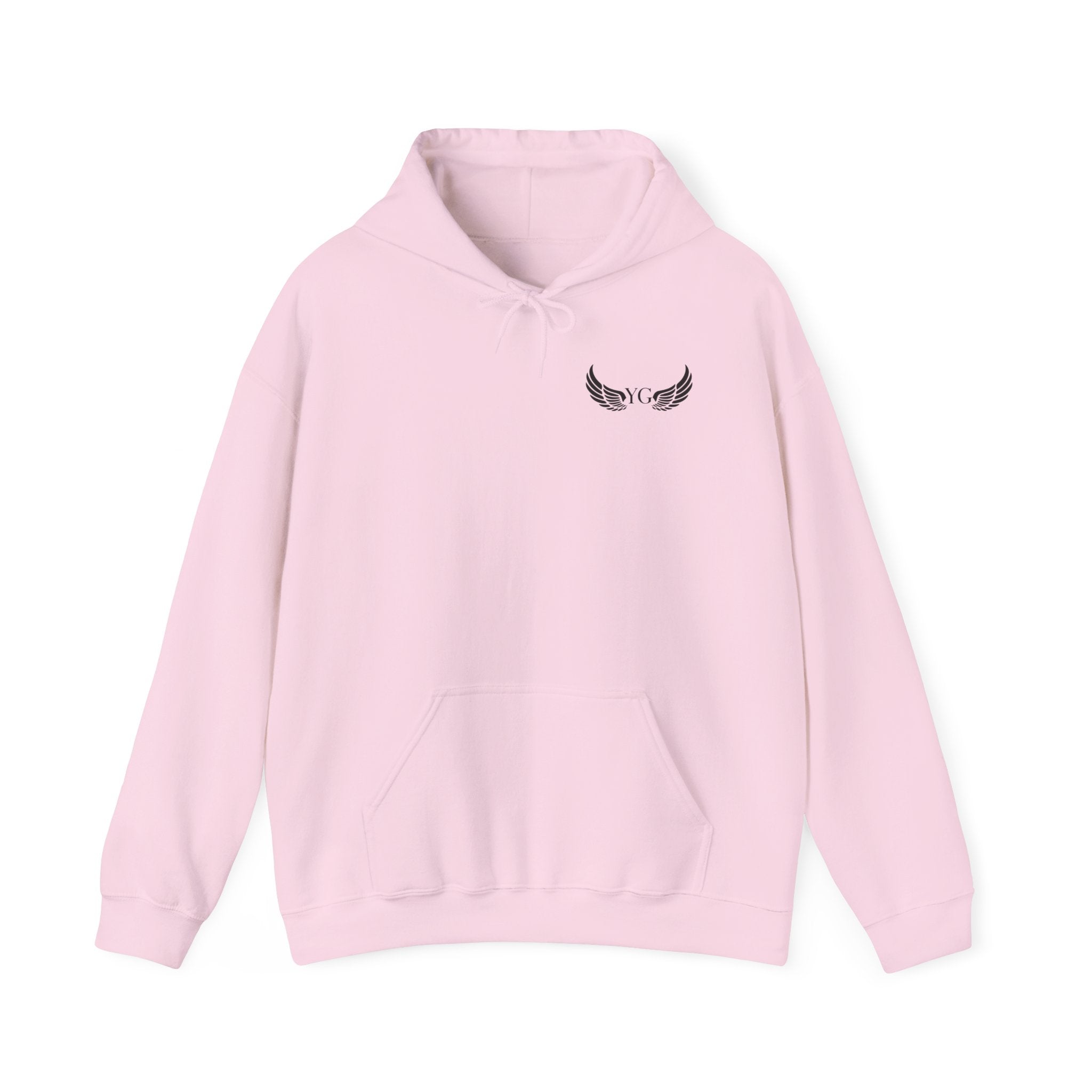 Minimal Angel Wings Hoodie — Small Chest Wings Graphic
