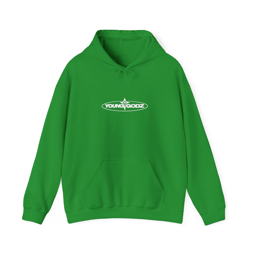 Minimal Cross Hoodie — Small Chest Wings Graphic