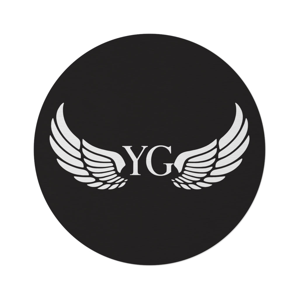 YG Wing Logo Round Rug — Black Decorative Floor Mat