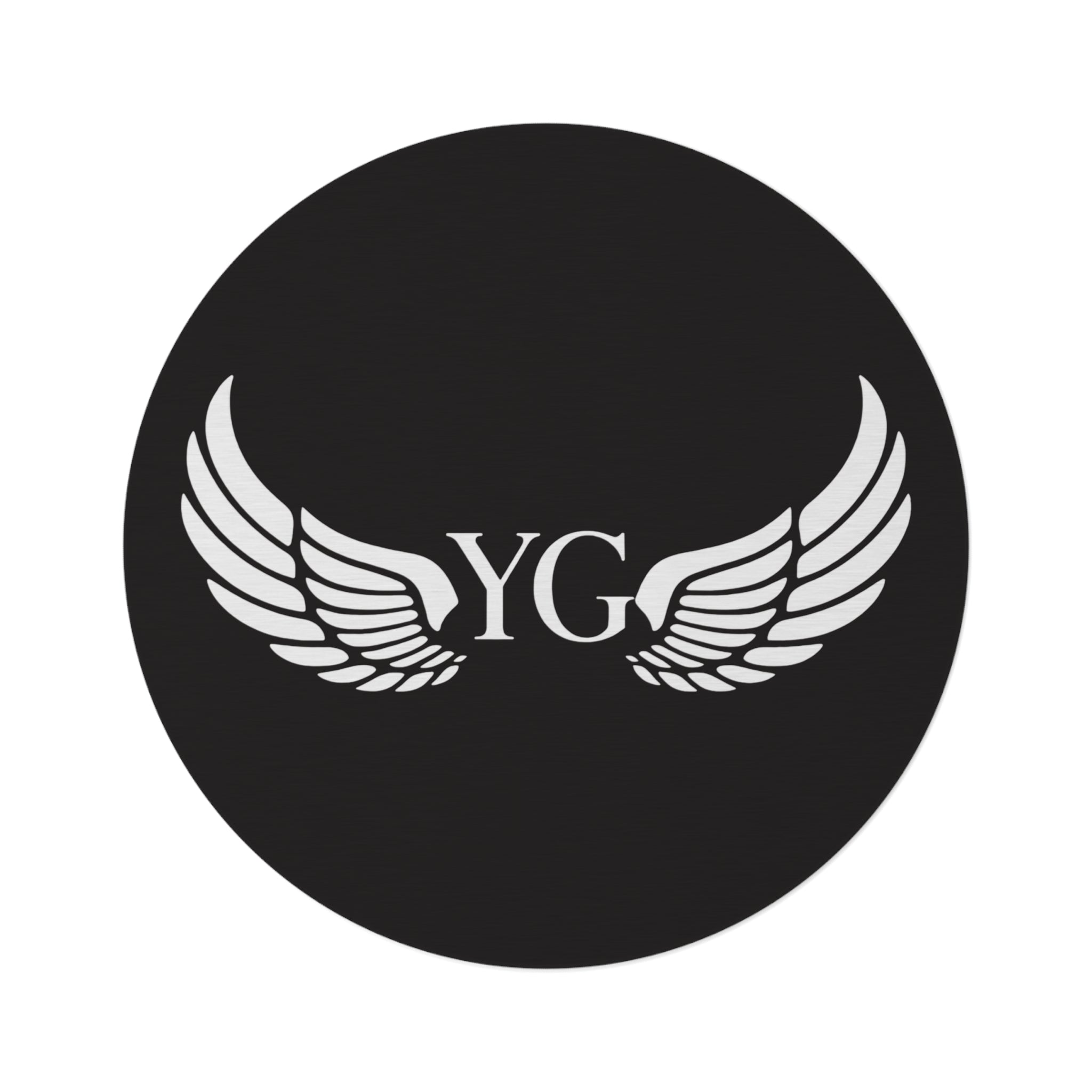 YG Wing Logo Round Rug — Black Decorative Floor Mat