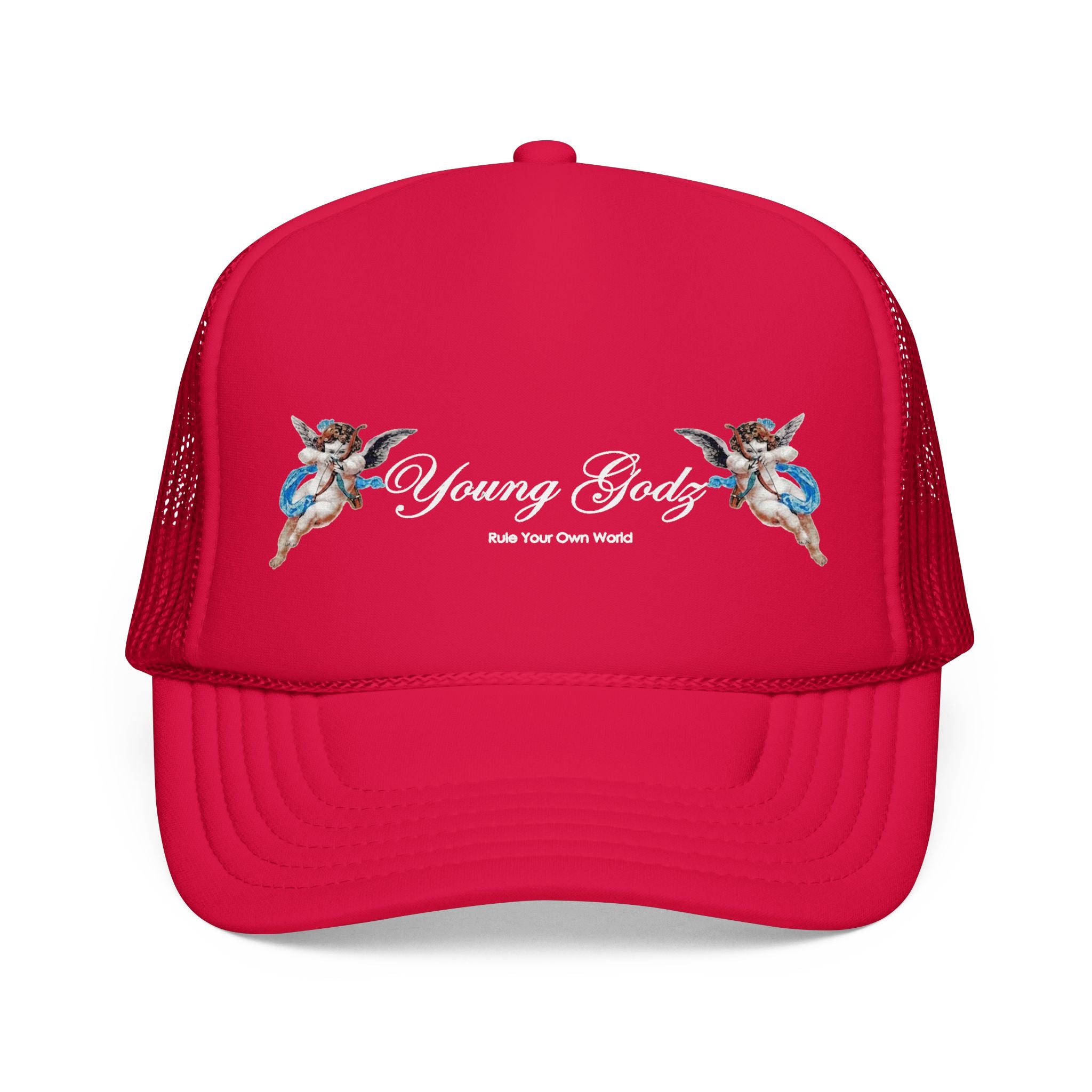 Young Gods Foam Trucker Hat — Retro Cherub Logo Cap