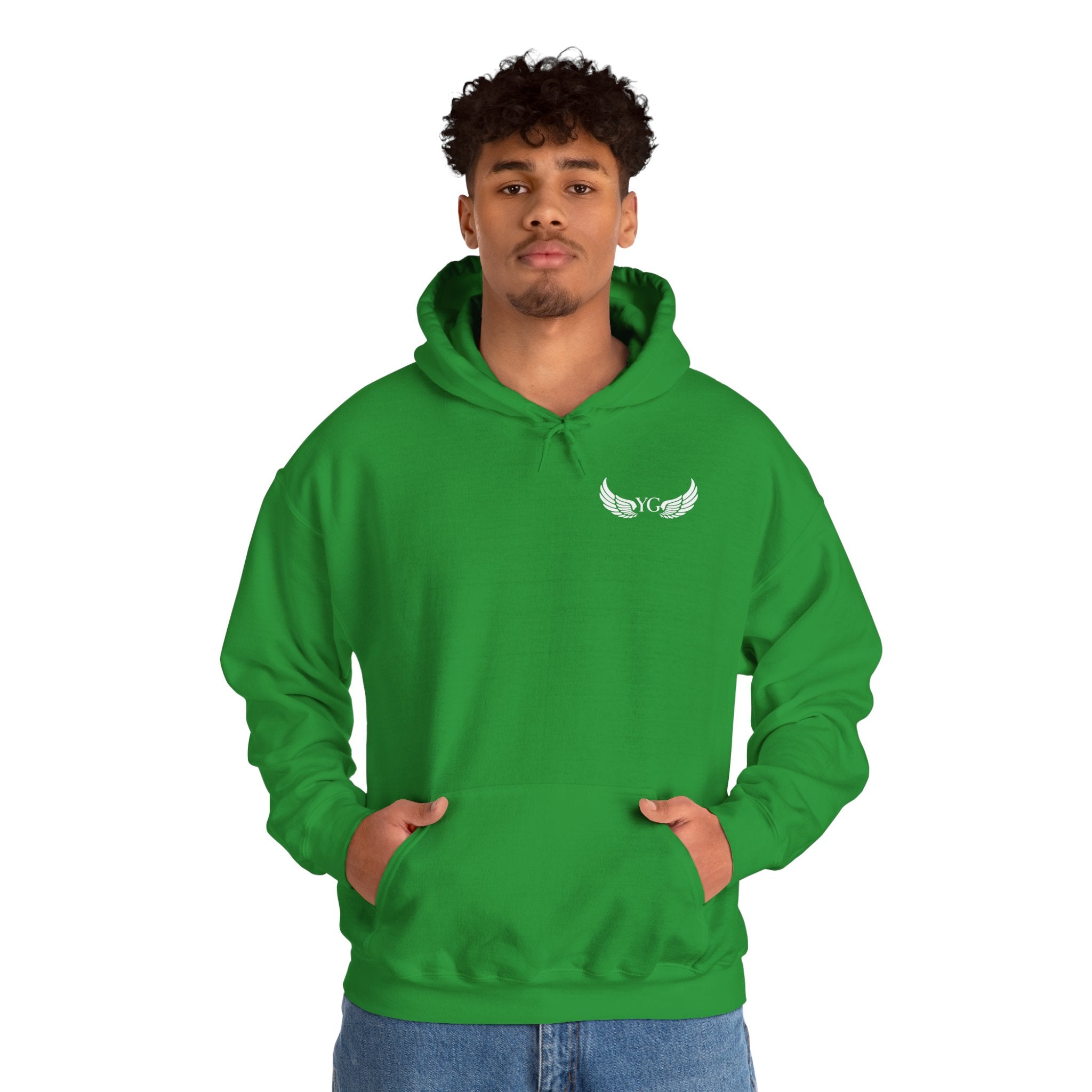 Minimal Angel Wings Hoodie — Small Chest Wings Graphic