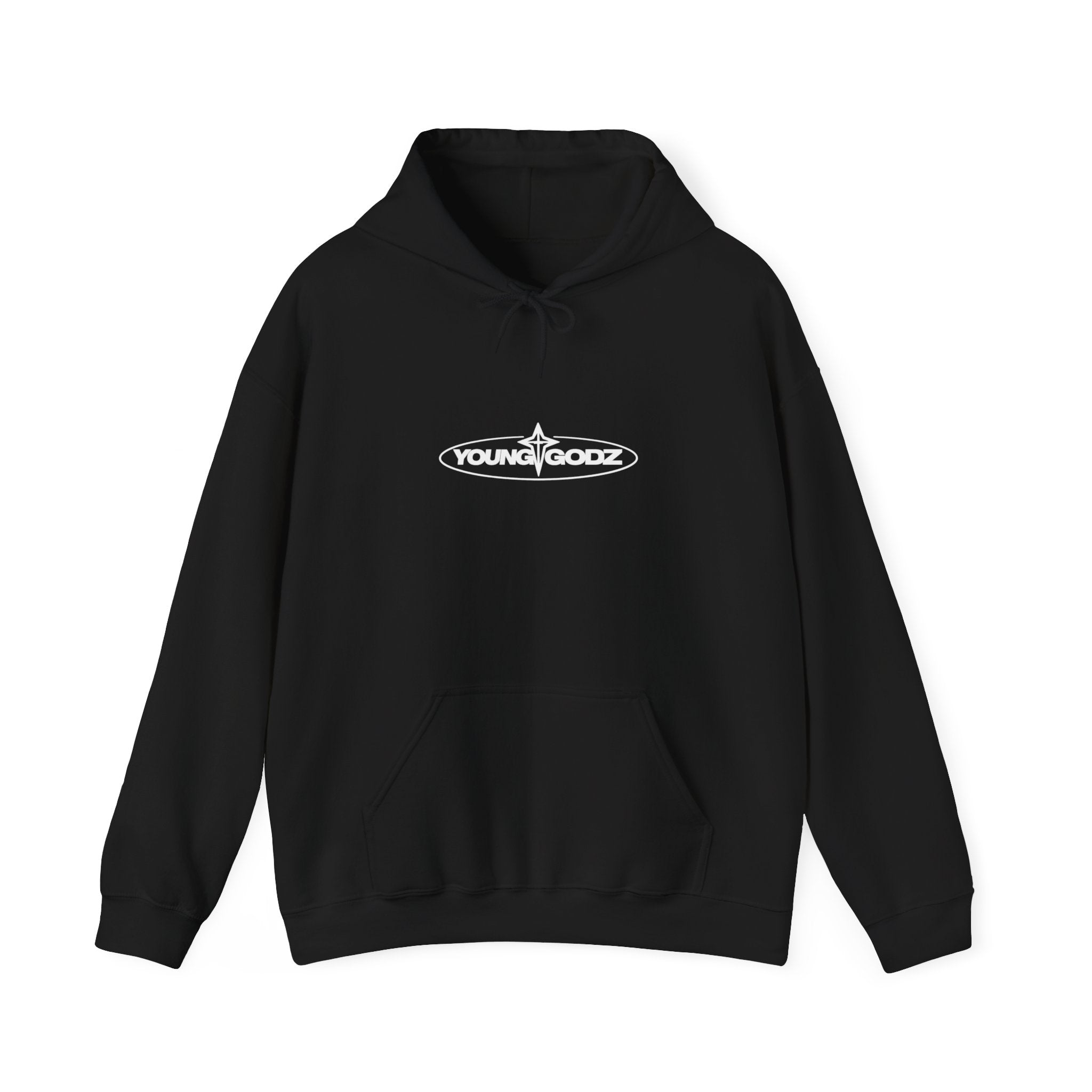Minimal Cross Hoodie — Small Chest Wings Graphic