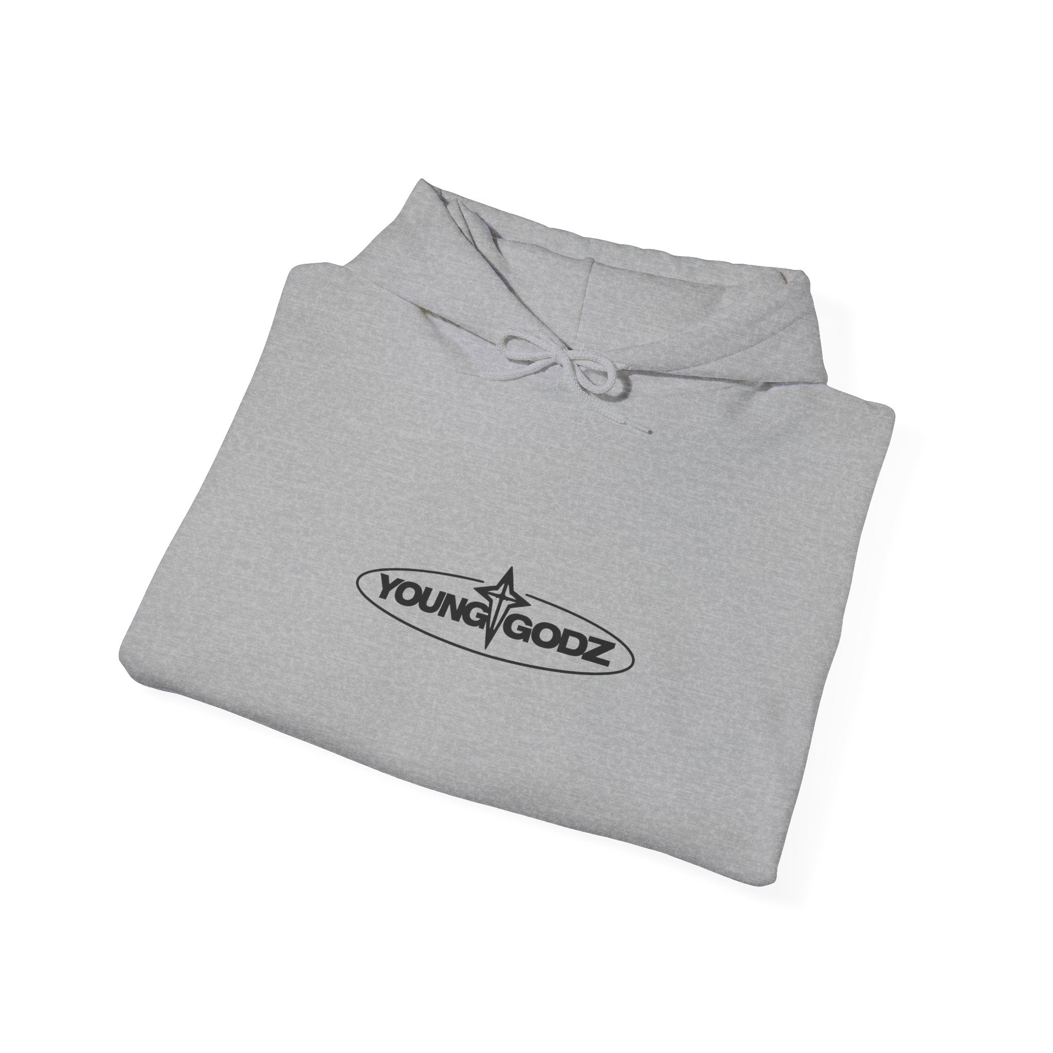 Minimal Cross Hoodie — Small Chest Wings Graphic