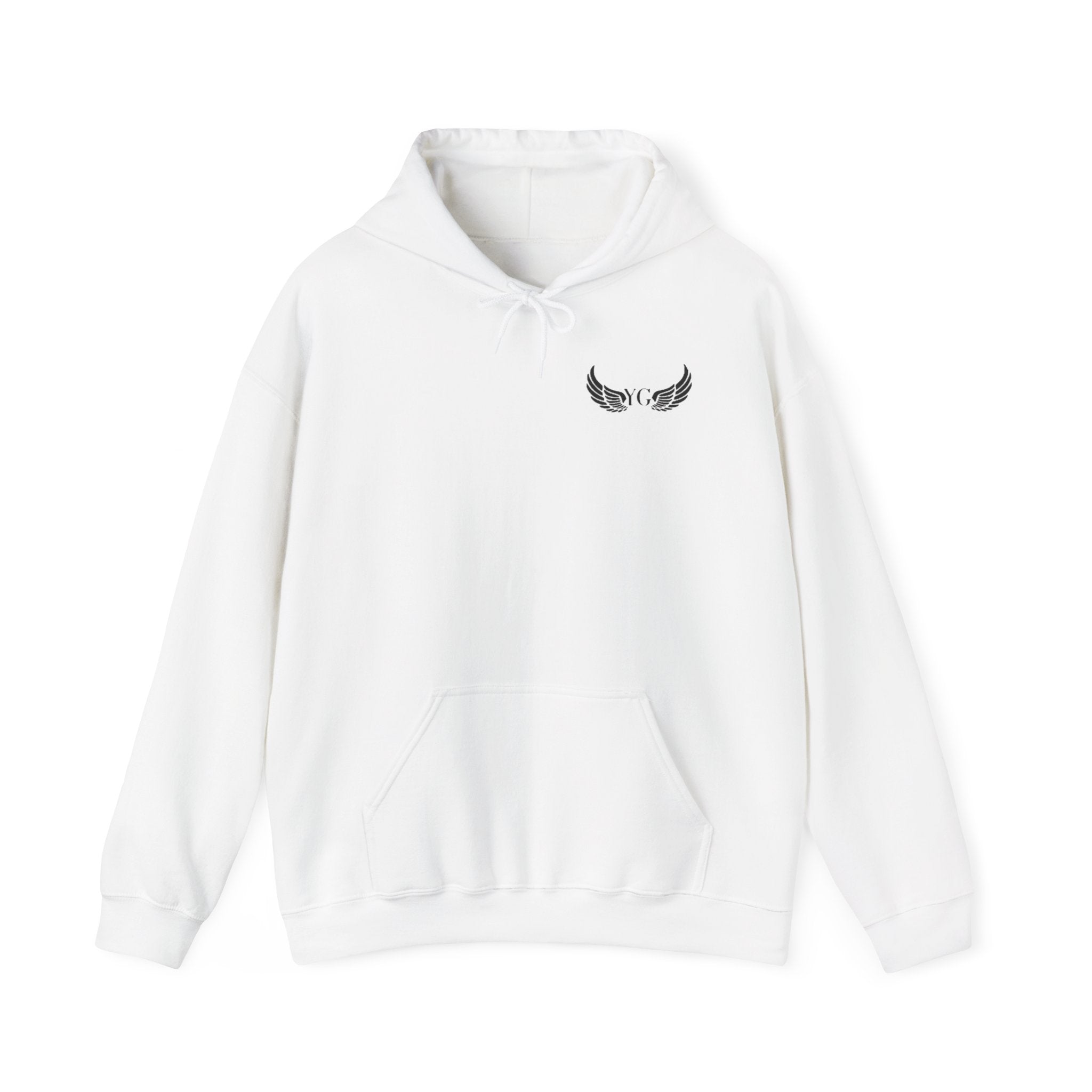 Minimal Angel Wings Hoodie — Small Chest Wings Graphic
