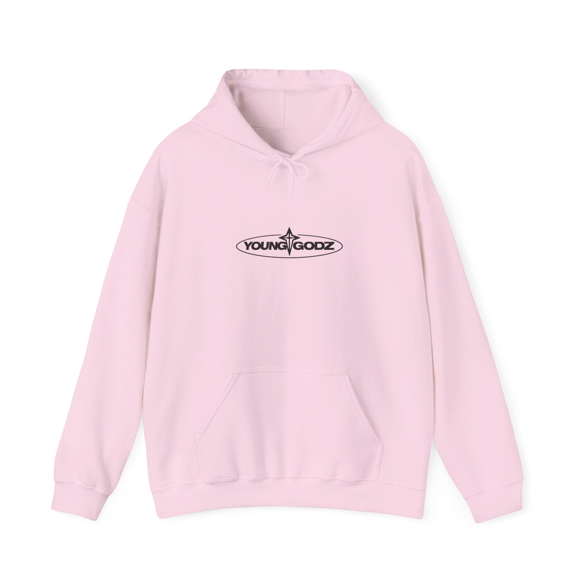 Minimal Cross Hoodie — Small Chest Wings Graphic