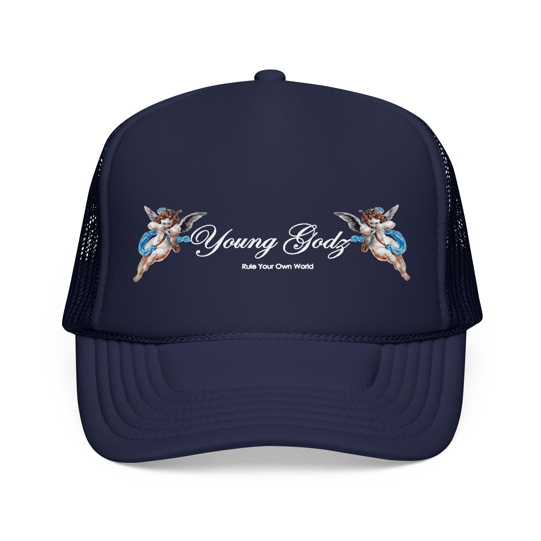 Young Gods Foam Trucker Hat — Retro Cherub Logo Cap