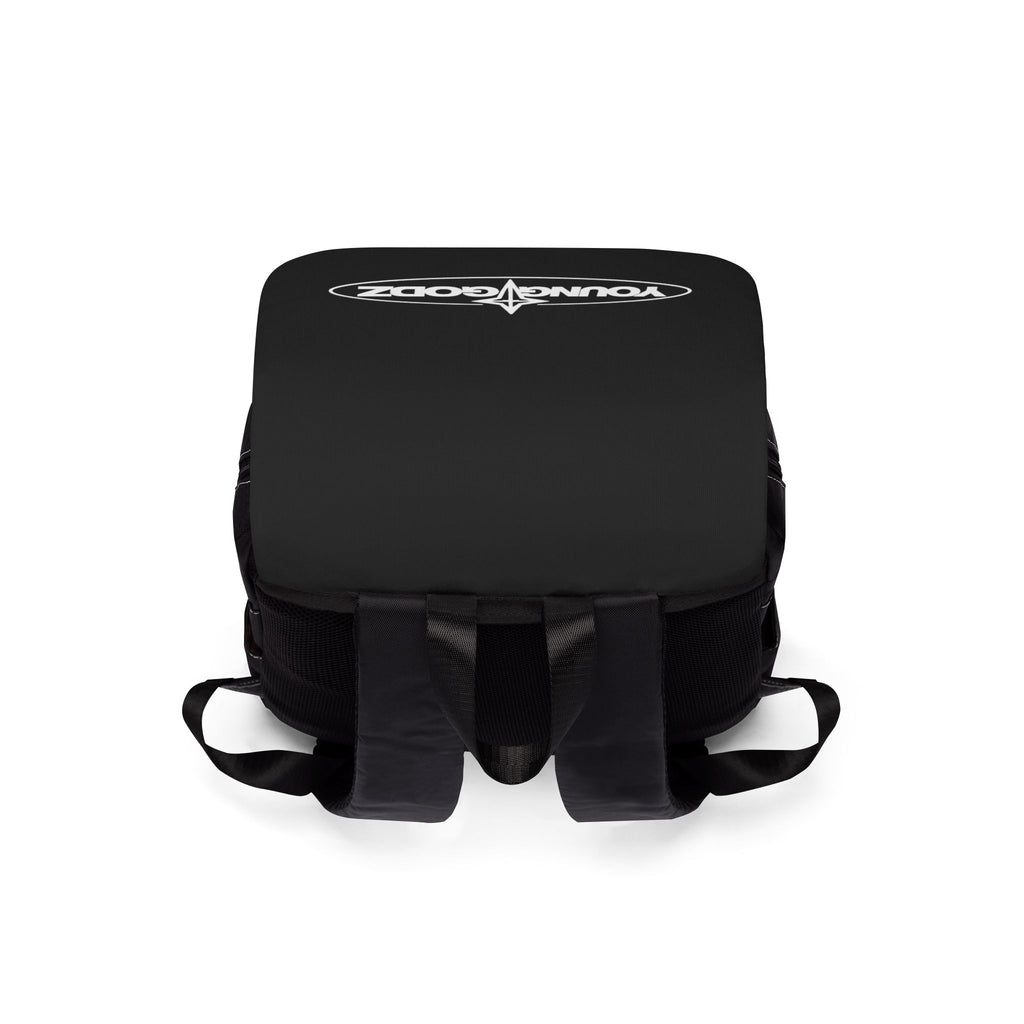 Cross Emblem Backpack – Casual Black Shoulder Backpack with Small Angel Wings Accent