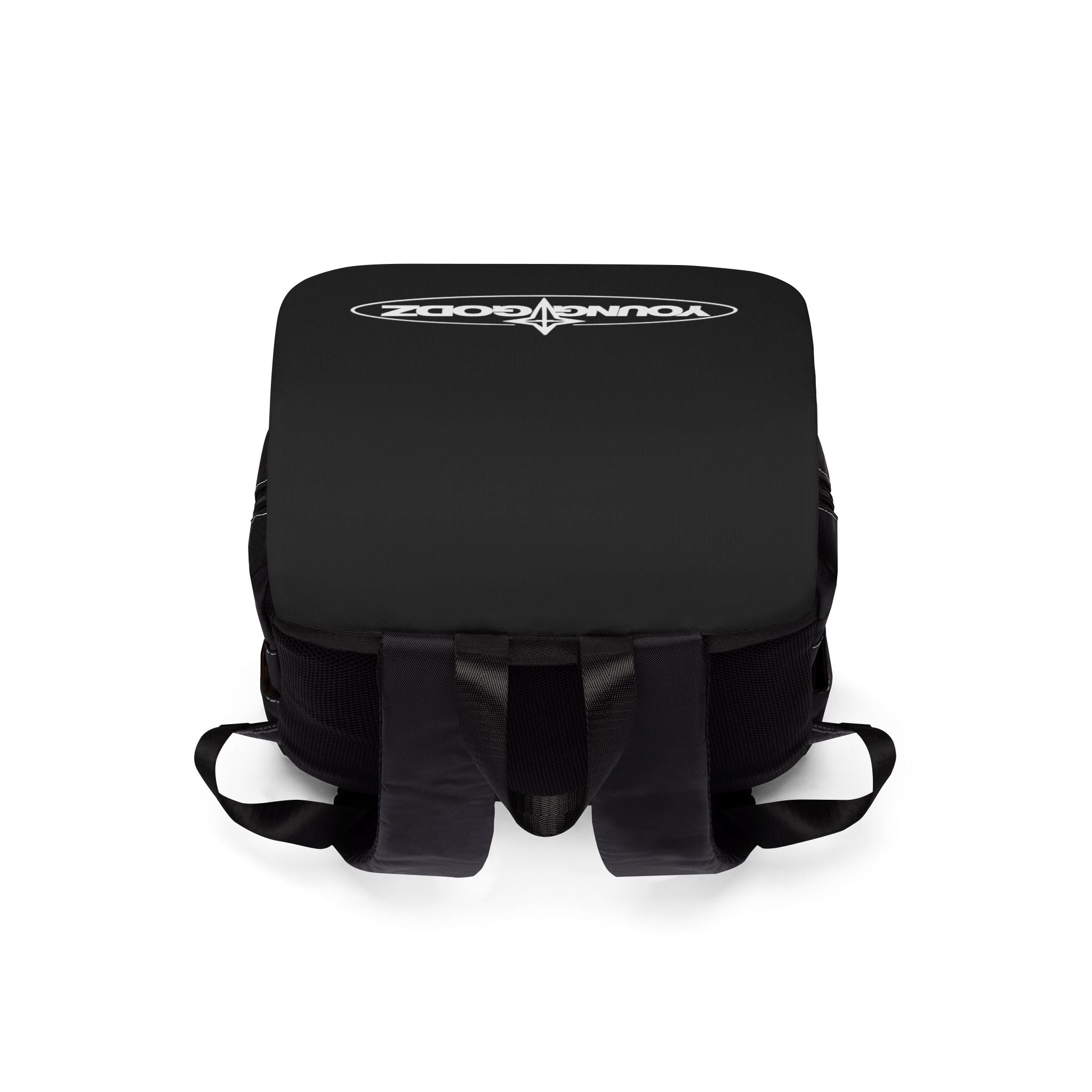 Cross Emblem Backpack – Casual Black Shoulder Backpack with Small Angel Wings Accent