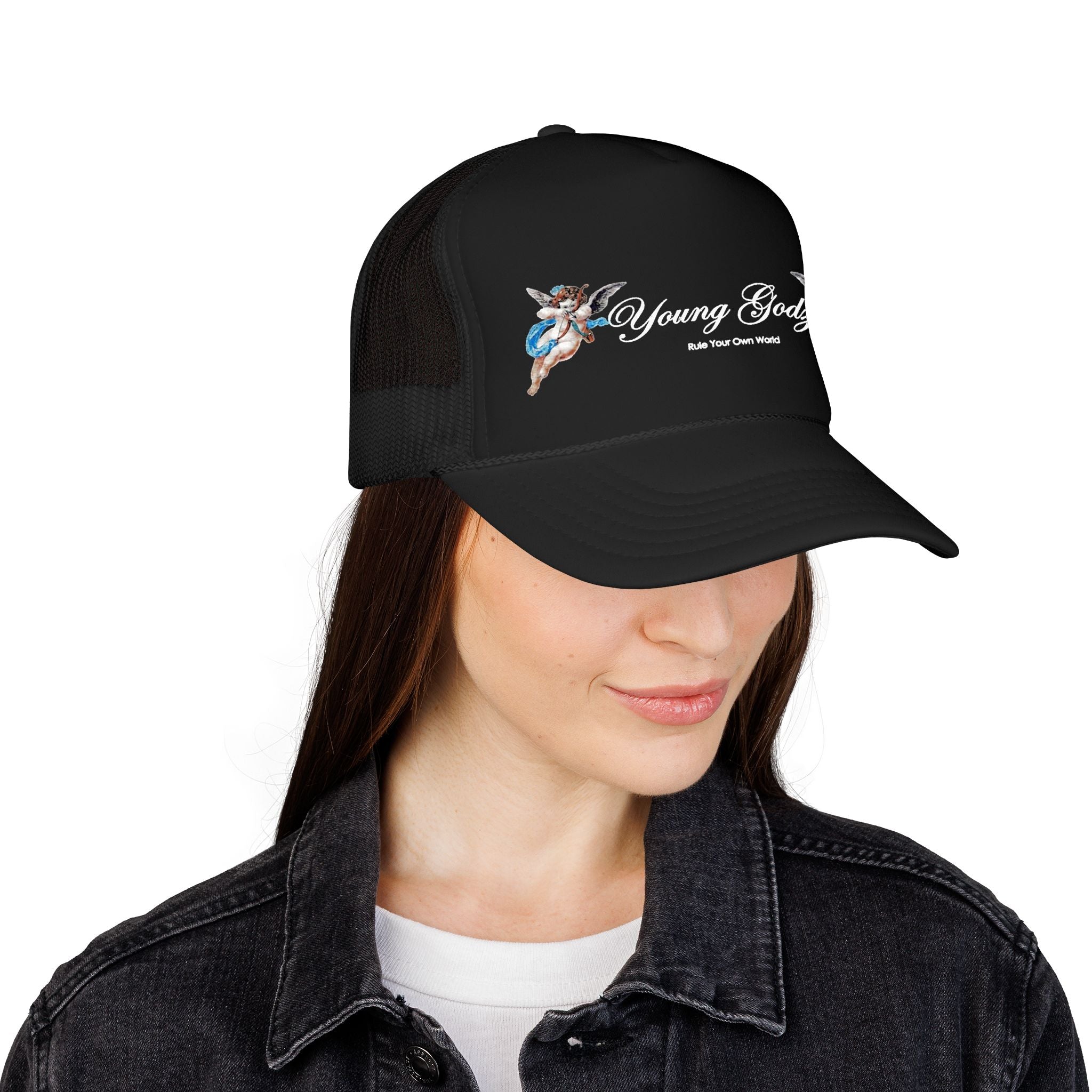 Young Gods Foam Trucker Hat — Retro Cherub Logo Cap