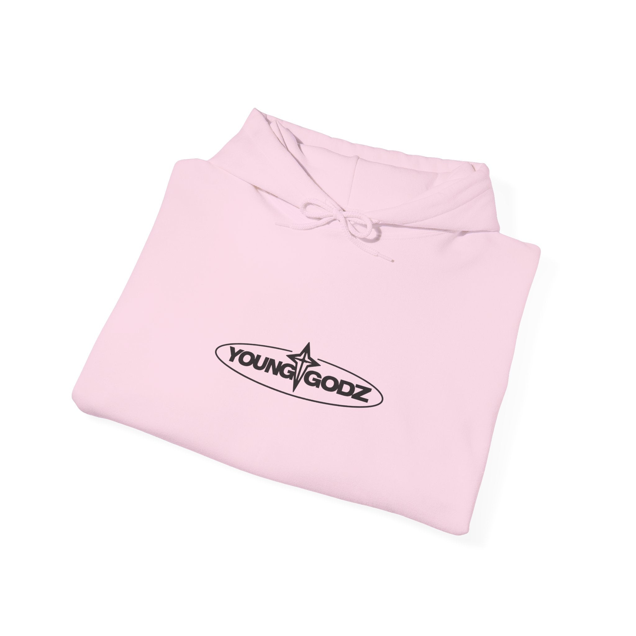 Minimal Cross Hoodie — Small Chest Wings Graphic
