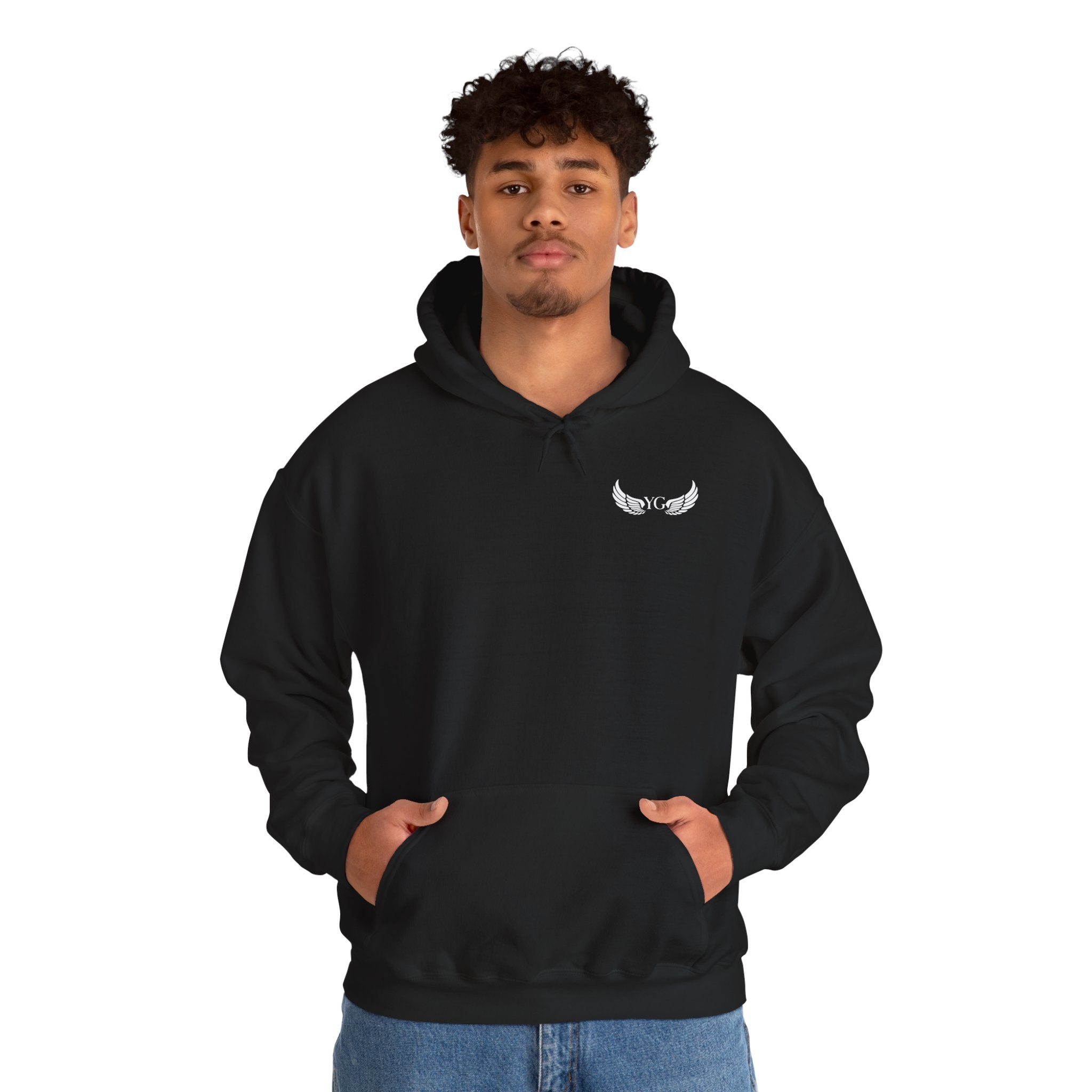 Minimal Angel Wings Hoodie — Small Chest Wings Graphic