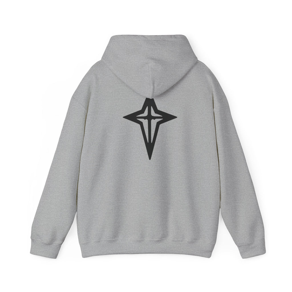 Minimal Cross Hoodie — Small Chest Wings Graphic
