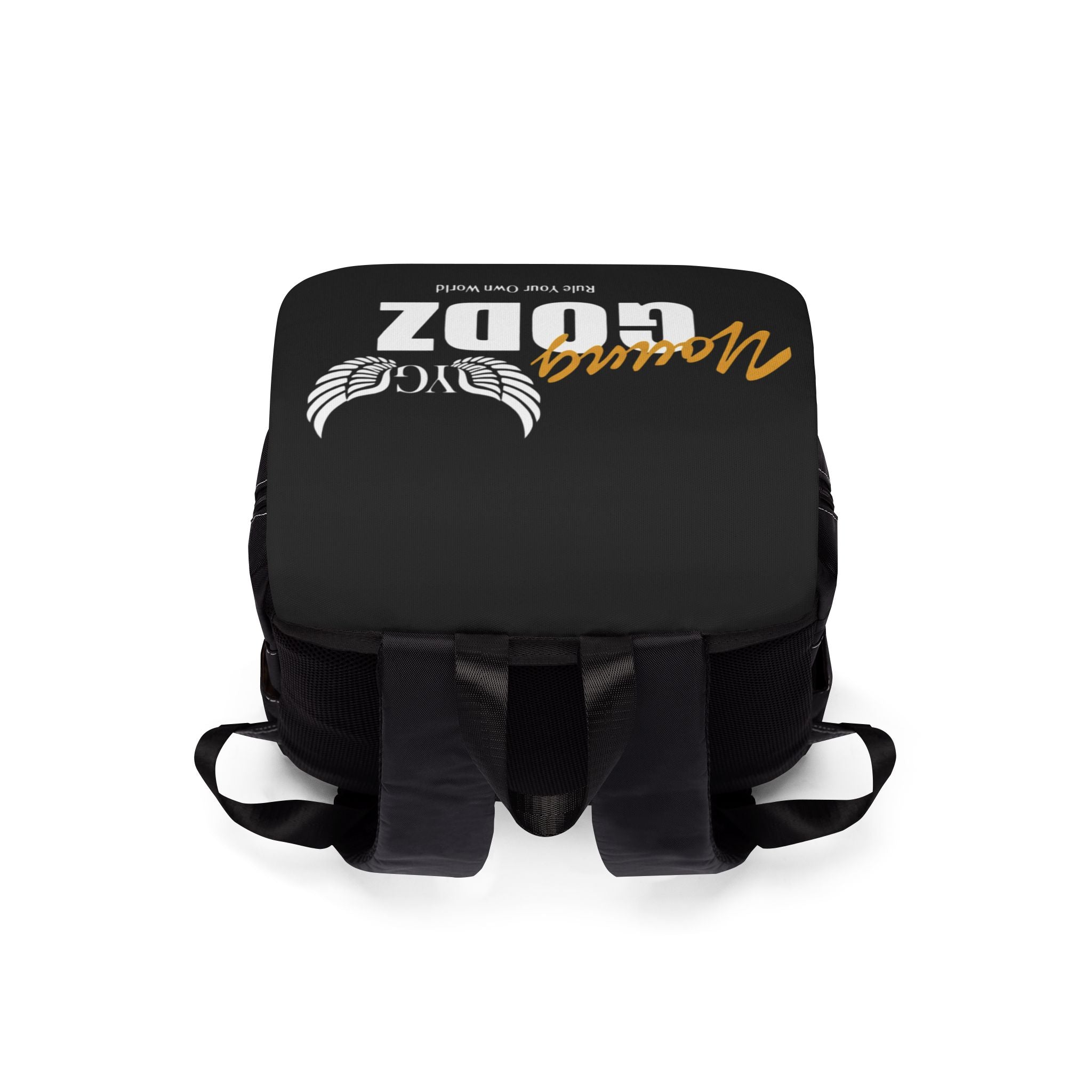 Winged Emblem Backpack – Casual Black Shoulder Backpack with Small Angel Wings Accent