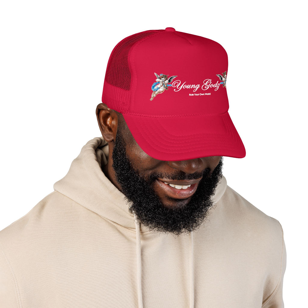 Young Gods Foam Trucker Hat — Retro Cherub Logo Cap