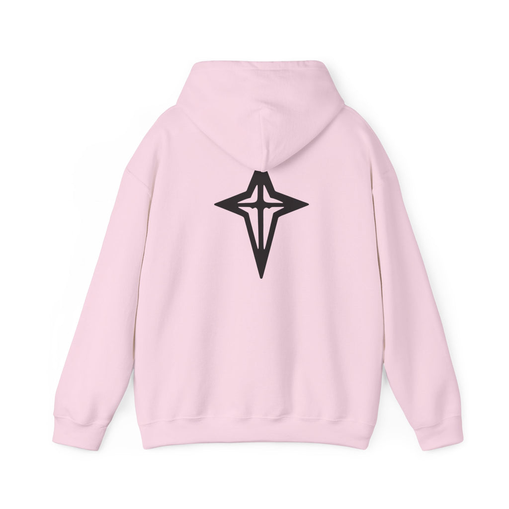 Minimal Cross Hoodie — Small Chest Wings Graphic