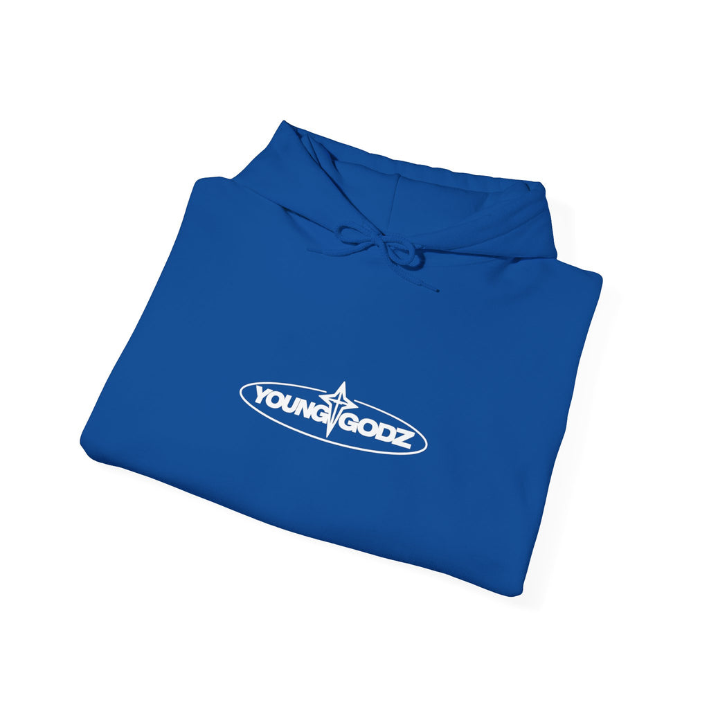 Minimal Cross Hoodie — Small Chest Wings Graphic