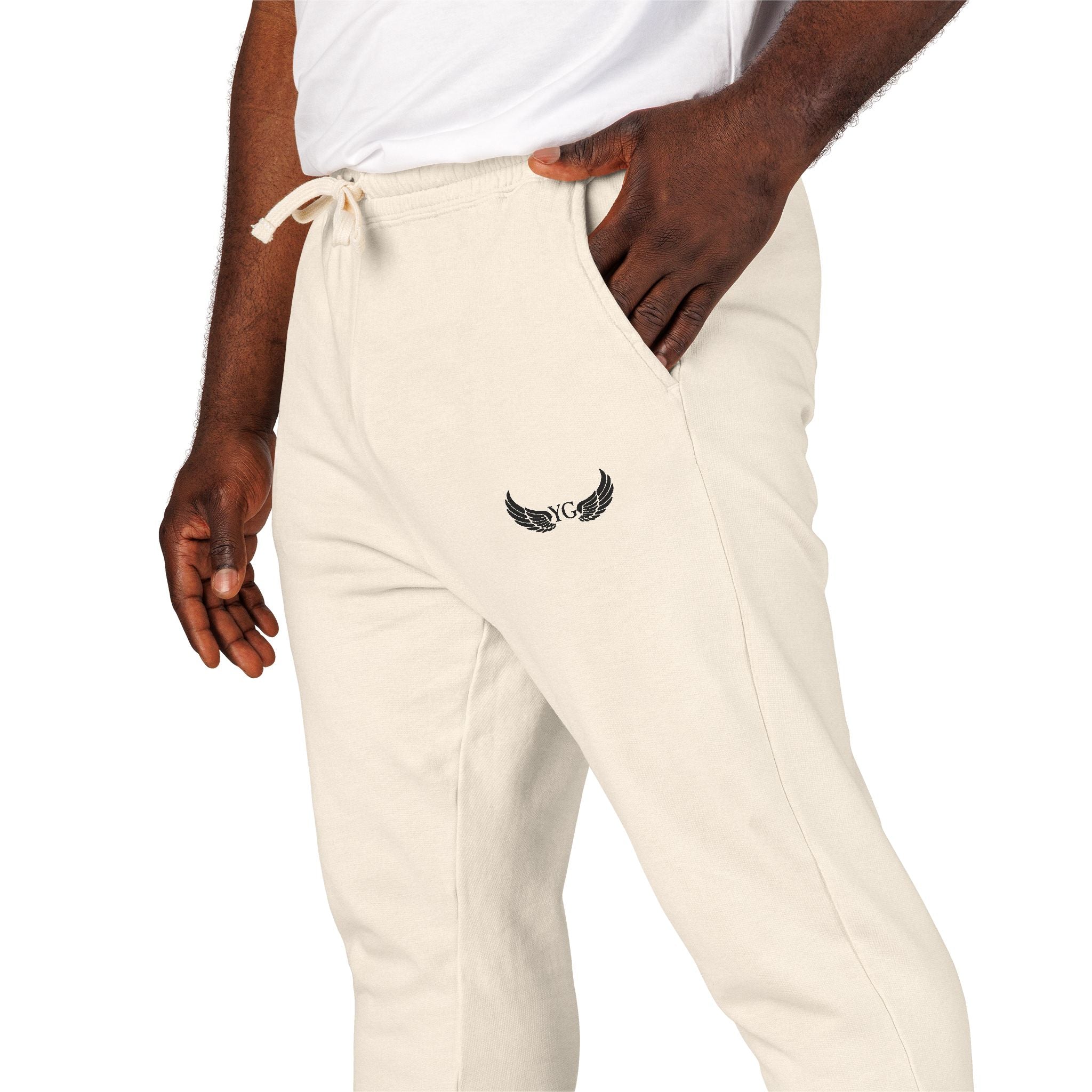 Winged Emblem Sweatpants — Minimal Angel Wings Fleece Joggers
