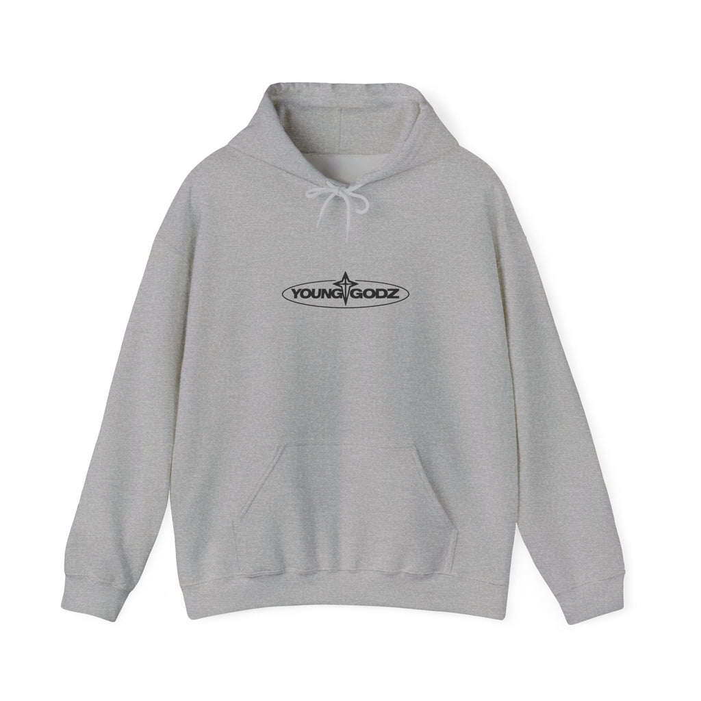 Minimal Cross Hoodie — Small Chest Wings Graphic