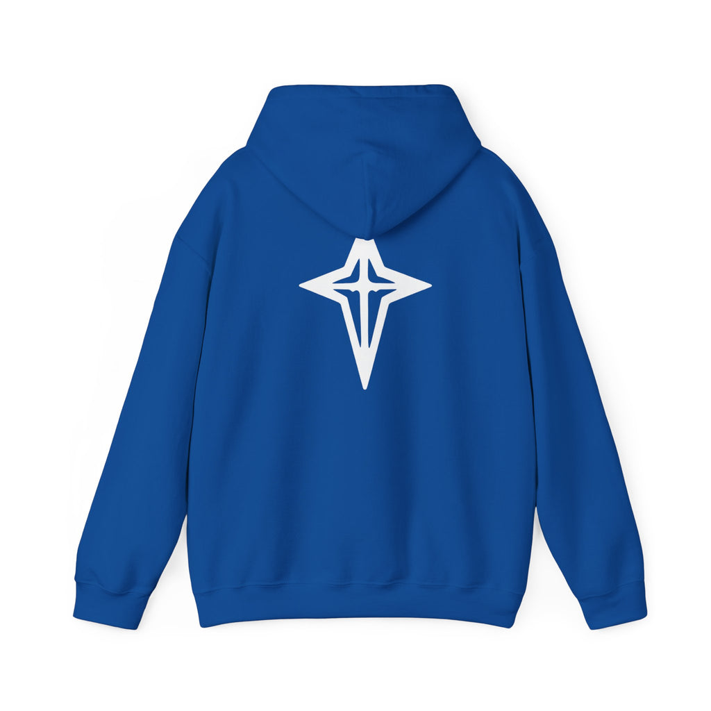 Minimal Cross Hoodie — Small Chest Wings Graphic